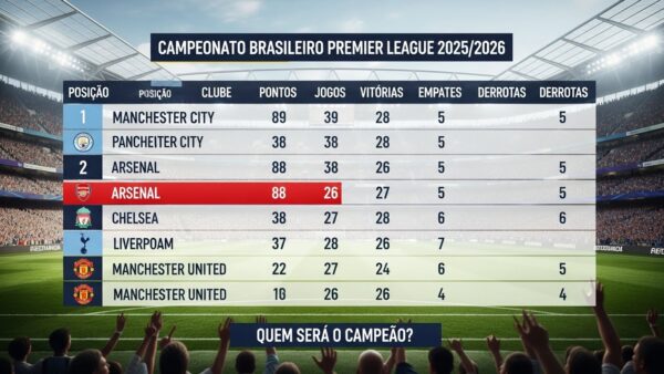 Classificação da Premier League 2025/26: Manchester City ou Arsenal, Quem Serão os Campeões?